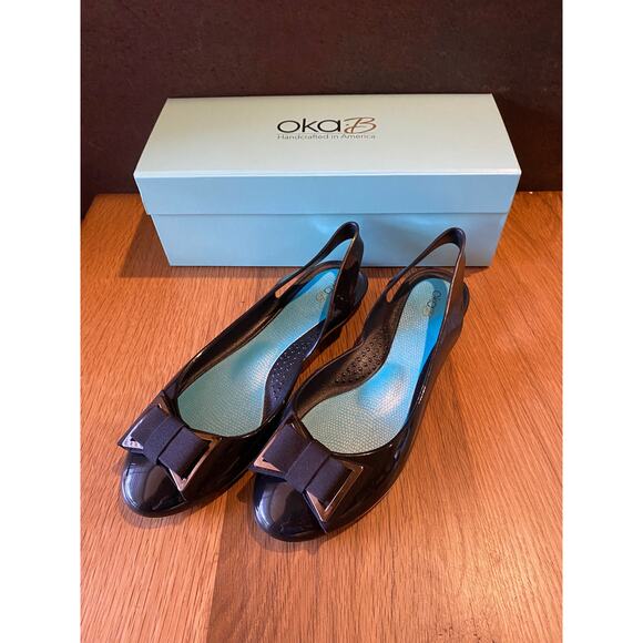 Oka B Carrie Sling Back Jelly Flat with Bow Accent, Black, Women’s US Size 9 - Picture 2 of 6